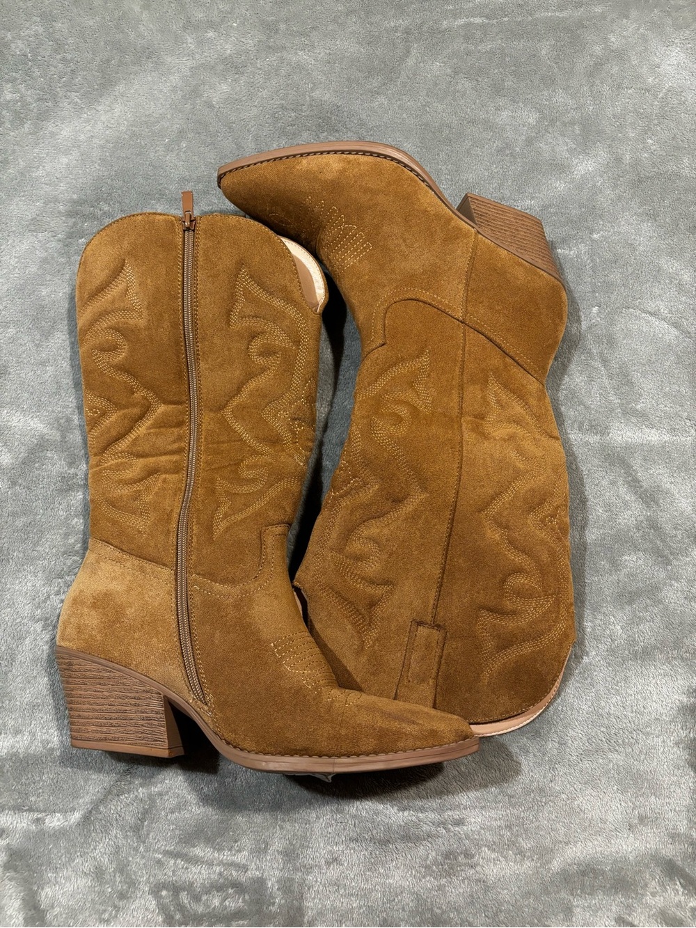 Women's Suede Western Ankle Boots - Brown